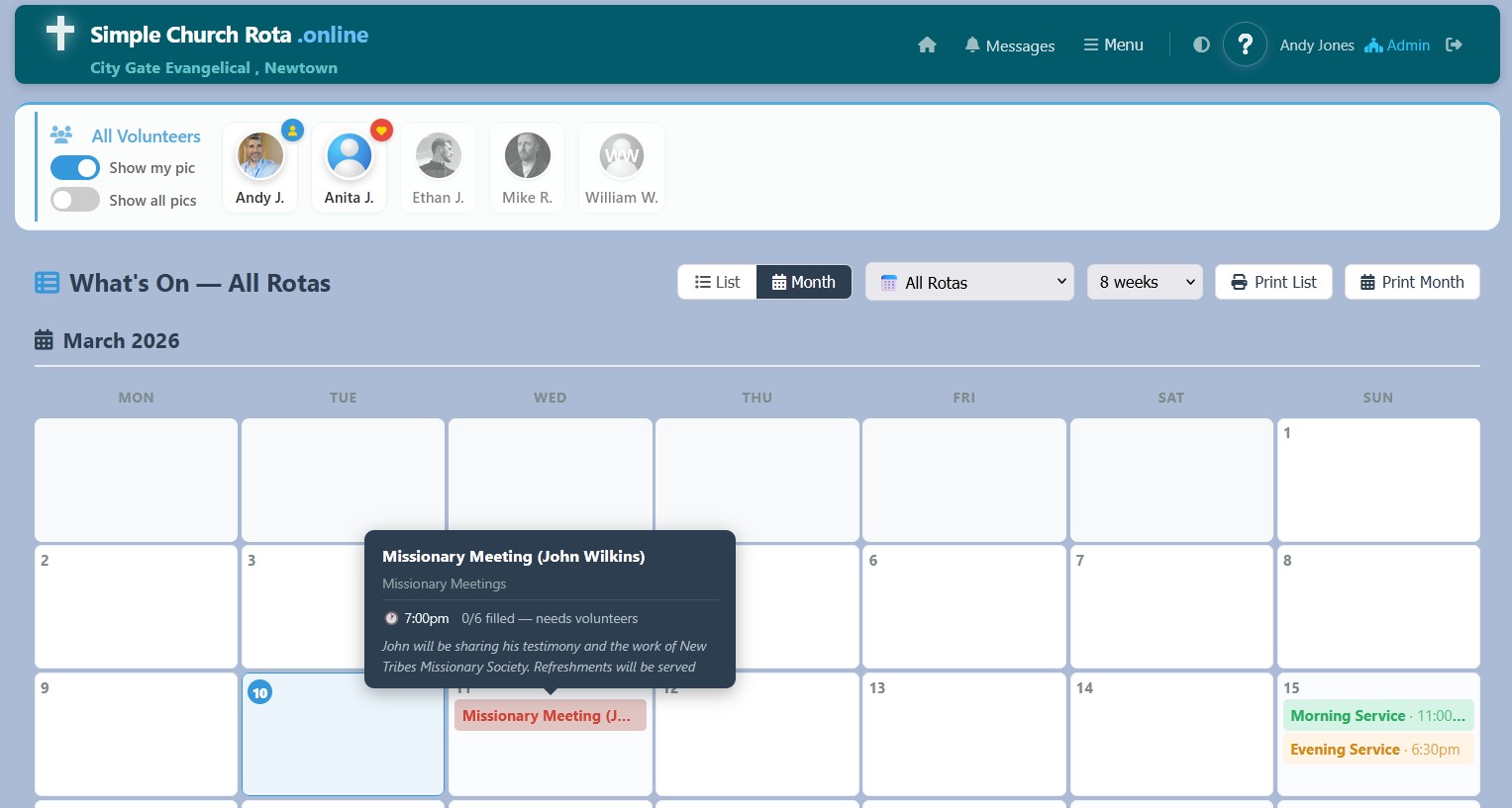Calendar What's On view